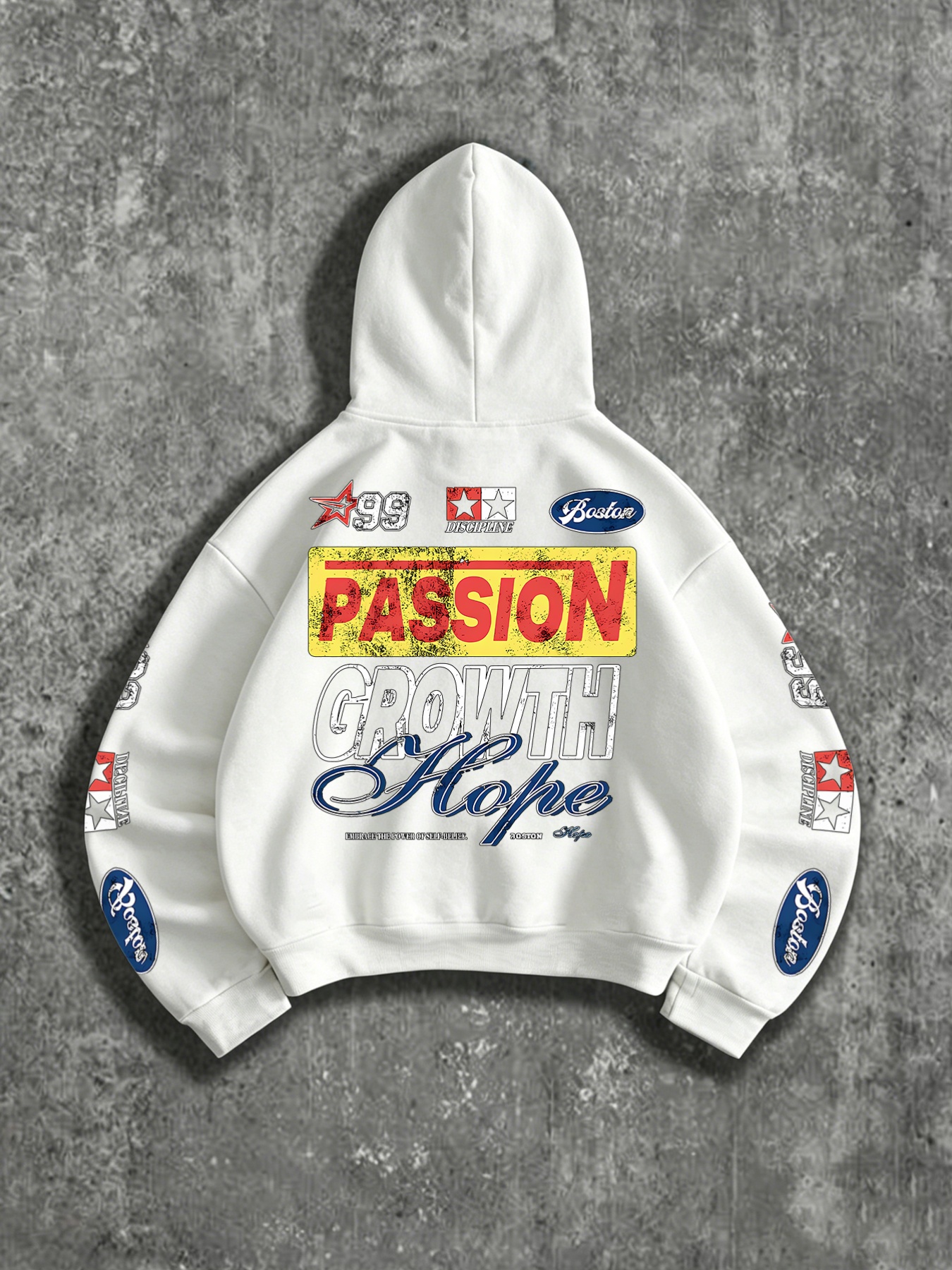 American Racing Style Multi-Label Print Cropped Sweatshirt