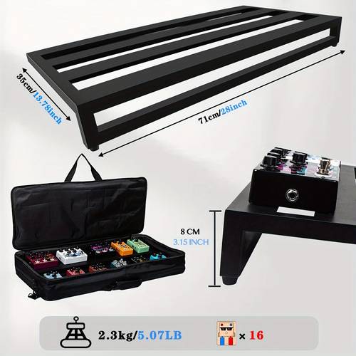 gitarren-pedalboard mit tragetasche, metall-pedalboard 28 x 13,8, premium-aluminiumlegierung, leicht, inklusive klettverschlüsse, kabelbinder und tasche