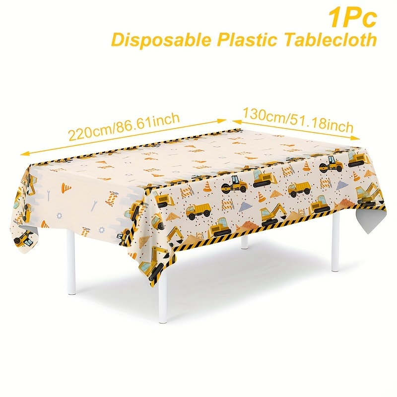 E-shop ., Tischdecke mit Geburtstagsmotiv im Bau- und Baustellen-Thema, Tischdecke mit LKW- und Bagger-Design, Einweg-Tischdecke aus Plastik, Deko für