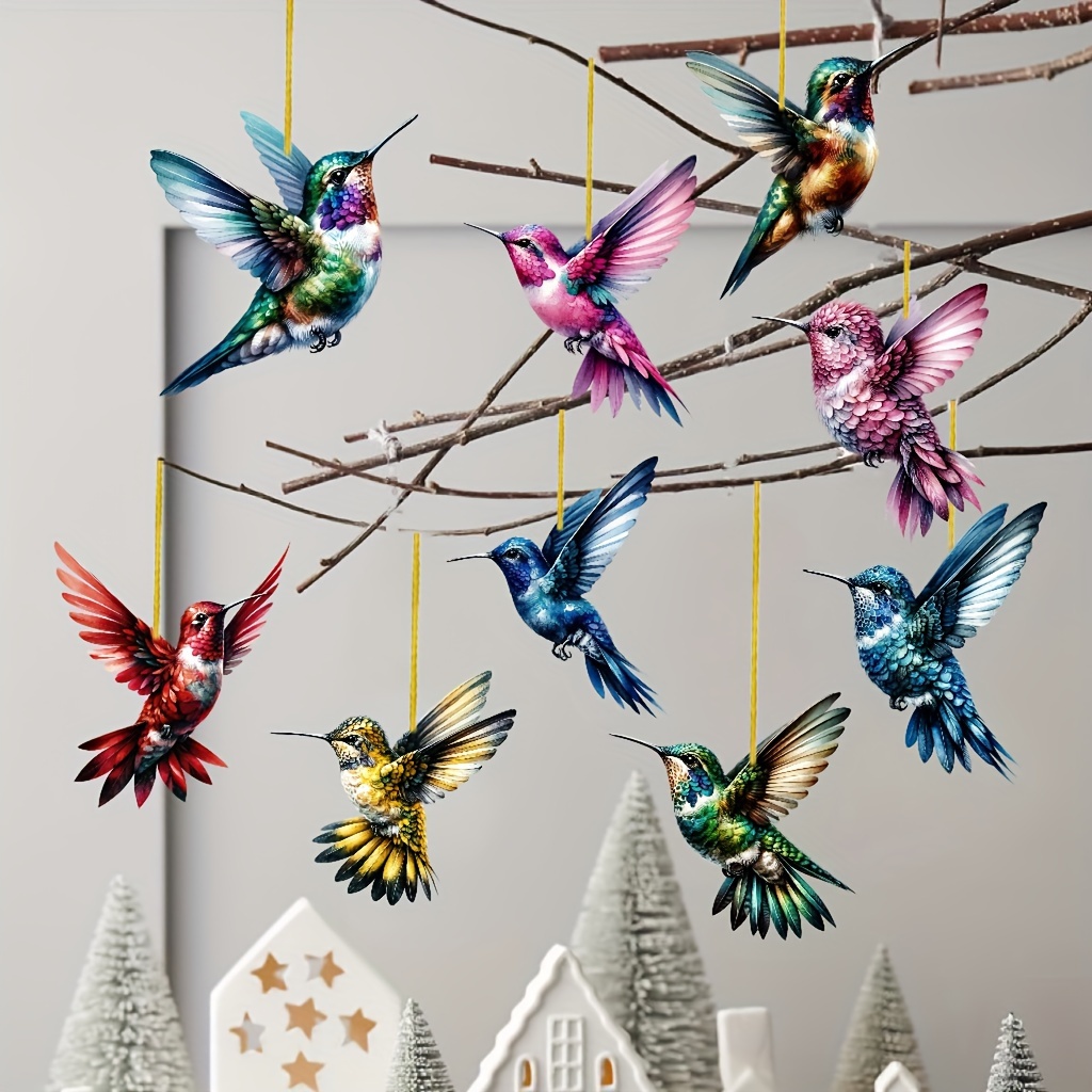 

Colorful Bird Pendant Set: 9 Pcs/1 Set - 2d Acrylic Not 3d - Perfect For Christmas, Spring, Autumn, And General Room Decorations