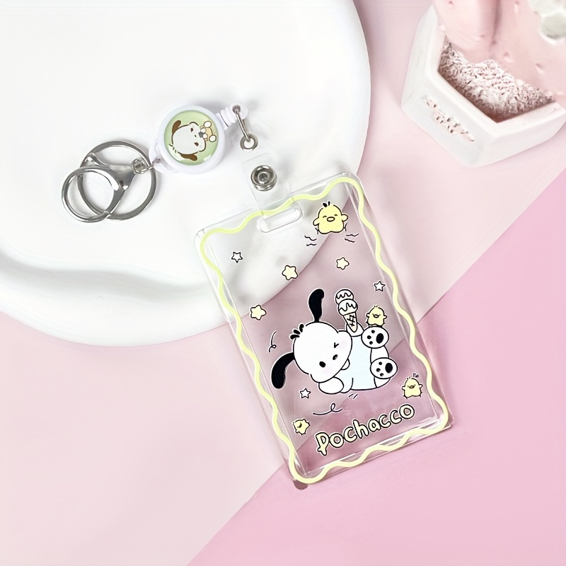 Cat,pc My Melody Pompompurin Pochacco Telescopic ID Badge Holder Keychain Acrylic Badge Reel Name Tag Clip, Cute Retractable ID Card Holder for