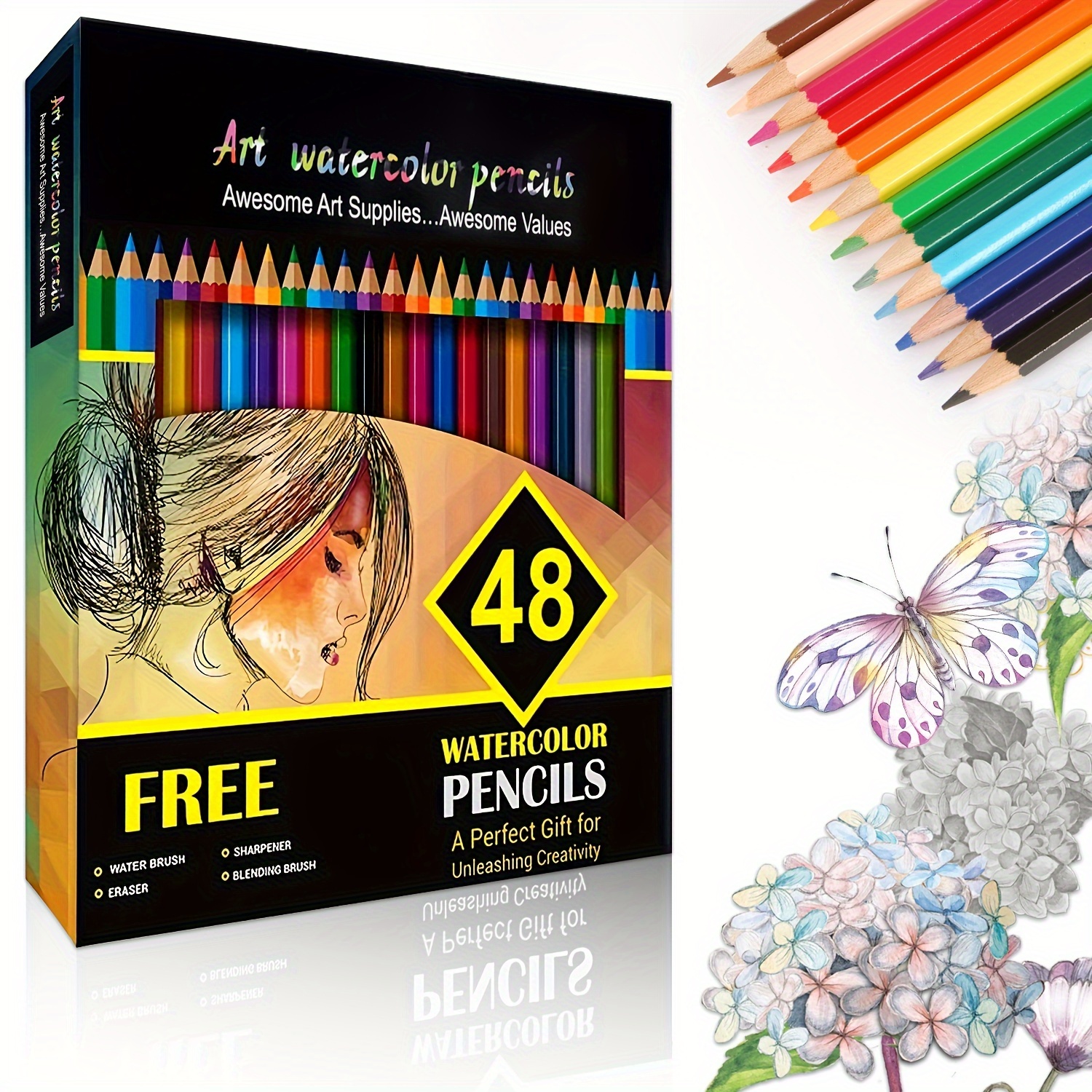 Premium Watercolor Pencils | Set Of 48, Quality 3.3mm Leads, Water-soluble Pencils, Perfect For Hobbyists And Advanced Artists - For Professional Artistic Use