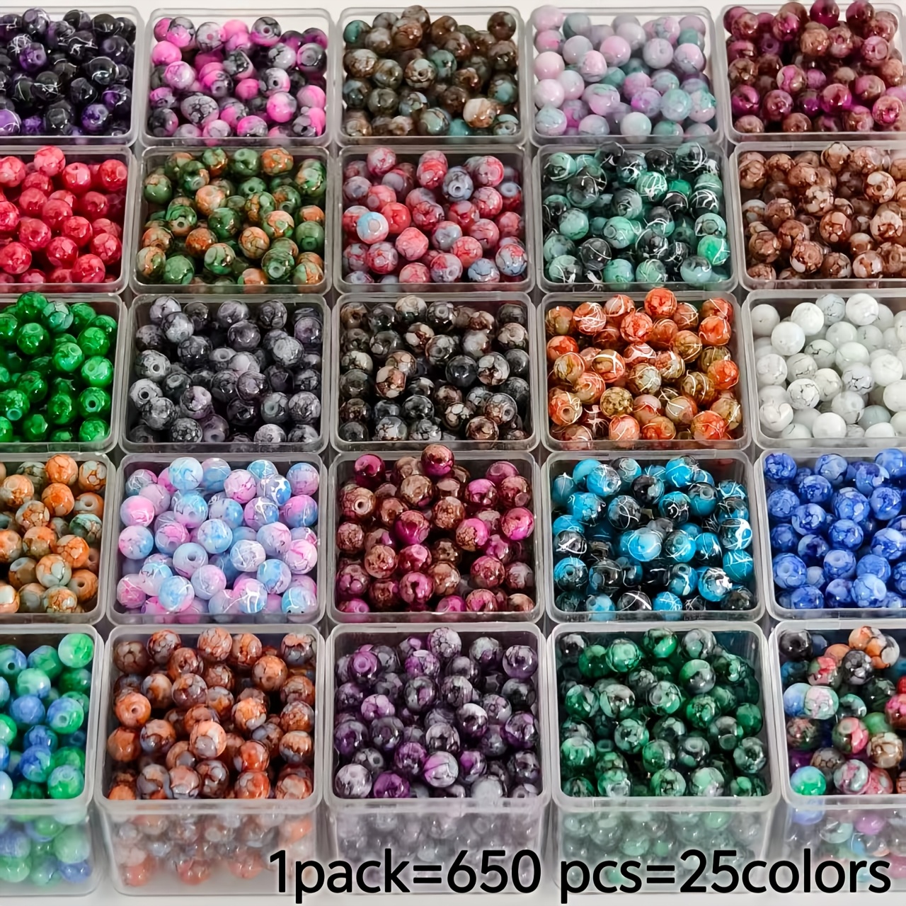 650pcs 25 Types of Vibrant 6mm Dreamy Two-Tone Glass Beads - Frosted Decorative Beads for DIY Jewelry Making, Craft Supplies, Room Decor, Art, Necklaces, Bracelets, Phone Cases, Bags, Pendants, and Other Handmade Bead Components