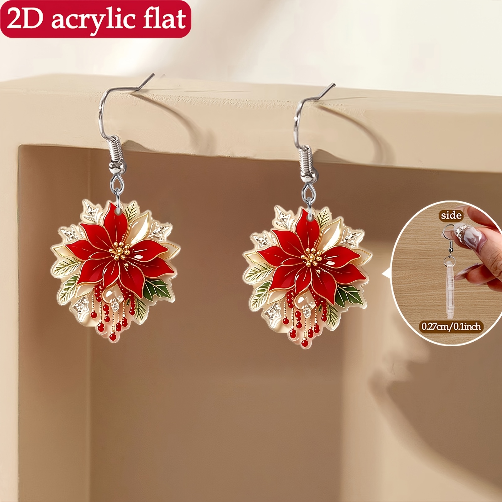2D Flat Versatile Acrylic Pendant Earrings with Gilded Sacred Red Design