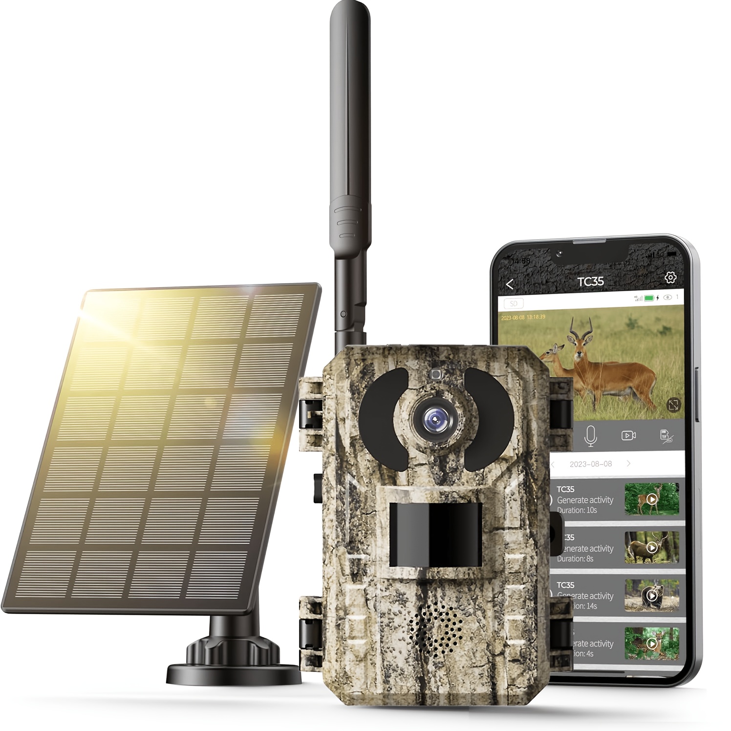 4g Lte Cellular Trail Camera With Solar Panel, No Wifi Needed, 2k Stream & Motion Activated, Color Night Vision, Audio, Wildlife Hunting & Remote Outdoor Security Camera