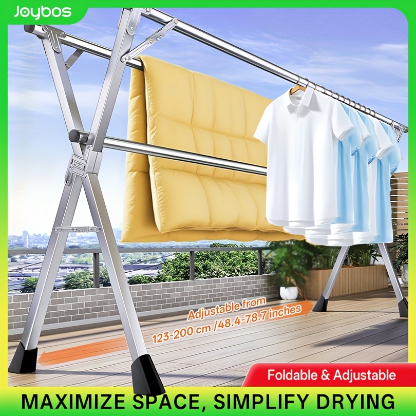 TEMU Stainless Steel Folding Clothes Drying Rack, 1pc, Space-saving, 199.9cm Telescopic Laundry Drying Rack, Collapsible Drying Line For Balcony,