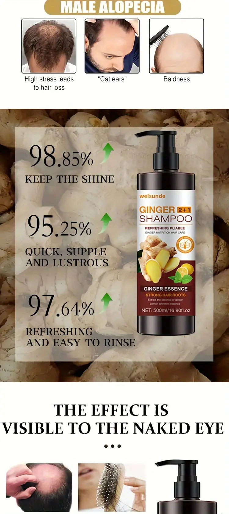 unisex adult 2 in 1 ginger shampoo and conditioner 500ml with plant based squalane moisturizing fine hair promotes smooth scalp hair with ginger details 1