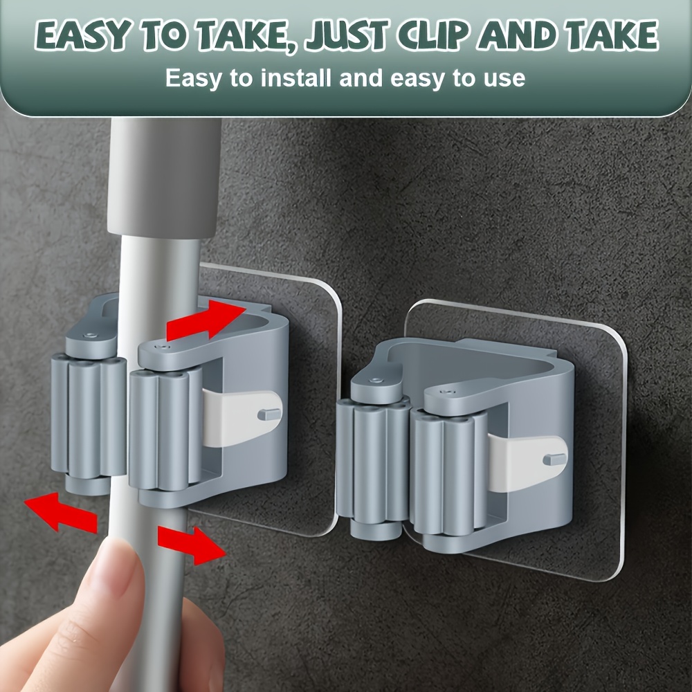 6pcs Easy to Install 6pcs Modern Heavy-Duty Plastic Wall-Mount Mop & Broom Holders, Space-Saving Storage Hangers for Bathroom & Kitchen, Utility Hooks
