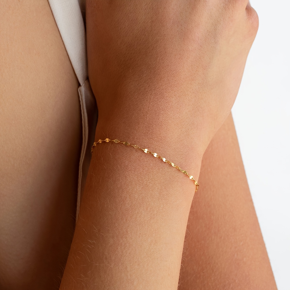 1pc Stainless Steel Dainty Thin Glitter Chain Bracelet For Women - 17+5cm (17cm+5cm Clasp) Adjustable , Elegant Casual Attire, Wedding, Anniversary Gift, Tarnish-resistant & Low-maintenance