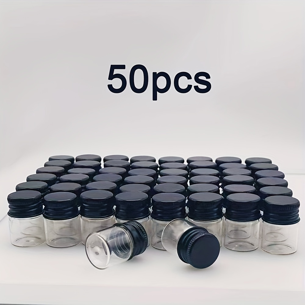 Image of 50pcs Of 5ml Transparent Glass Bottles With Black Aluminum Caps, Sealed And Leak-proof Storage Bottles, Ideal For Cosmetics And Small Containers