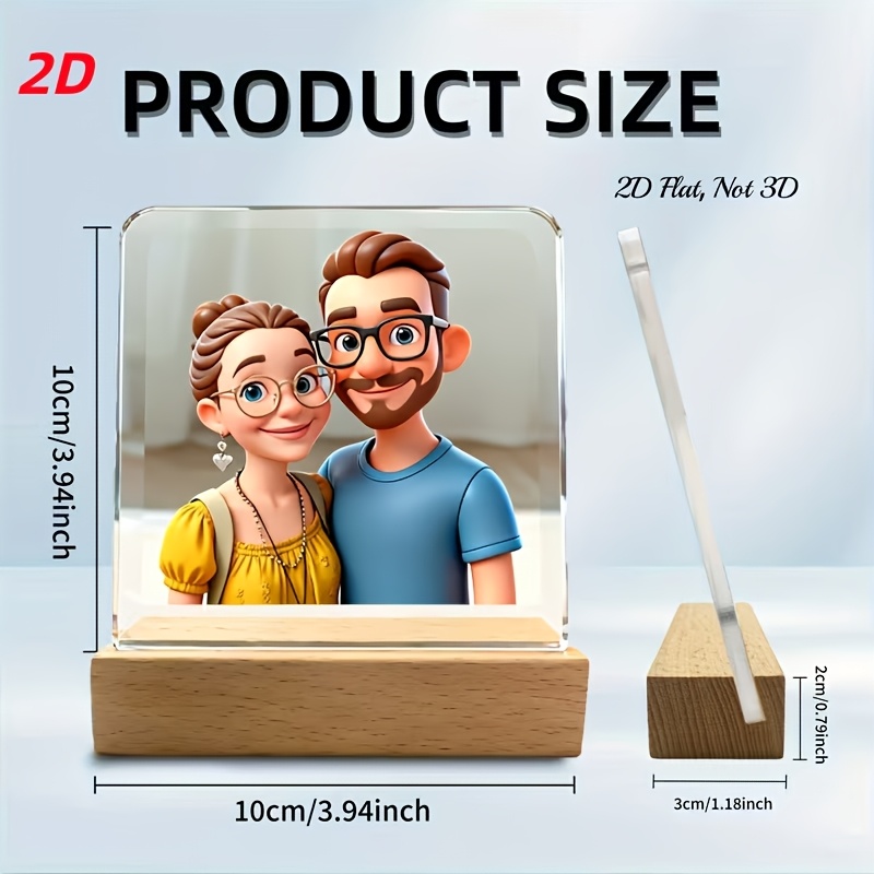 TEMU 2d Flat [customization] 2d Flat Personalized Custom Photo Acrylic Nameplate Ornament, Ai Designed Cartoon Style Photo, Suitable For Office Desk,