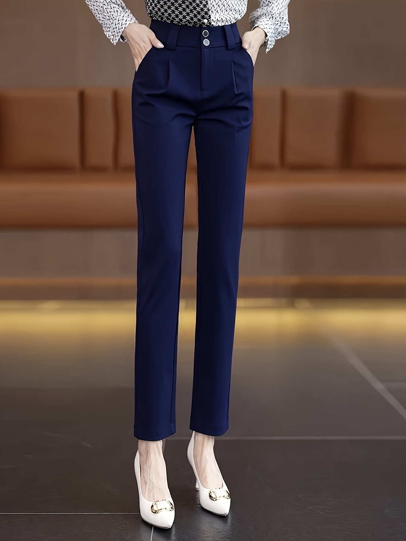 women's high-waisted straight-leg elastic dress pants for spring and  autumn, loose-fitting black professional work trousers, fashionable  versatile casual tapered pants | Shop Now For Limited-time Deals | Temu  Belgium