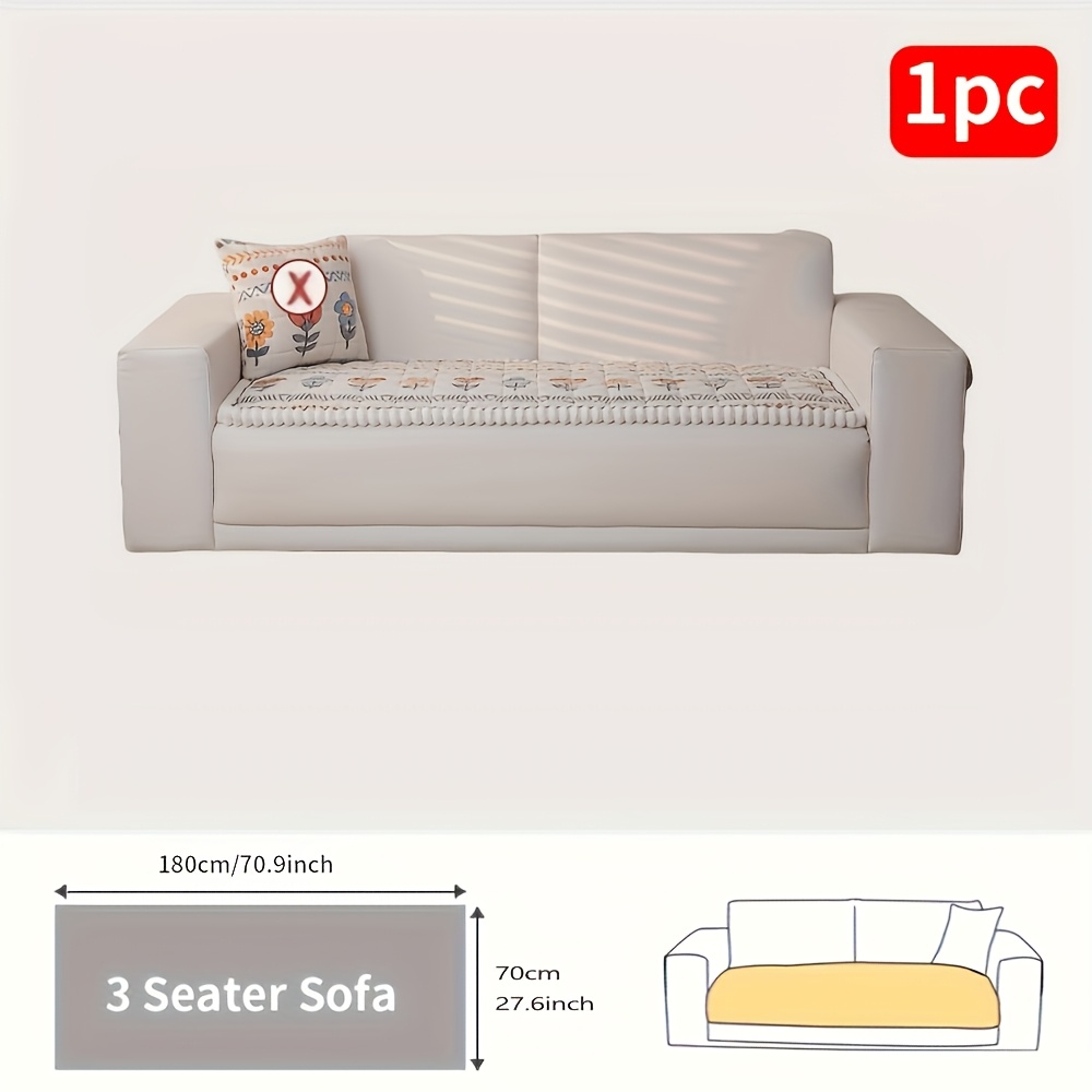TEMU 1pc Bohemian Floral Quilted Sofa Cover - Machine Washable Anti-slip Pet-friendly Soft Short Plush Fabric, Vibrant Cartoon Design For Single To