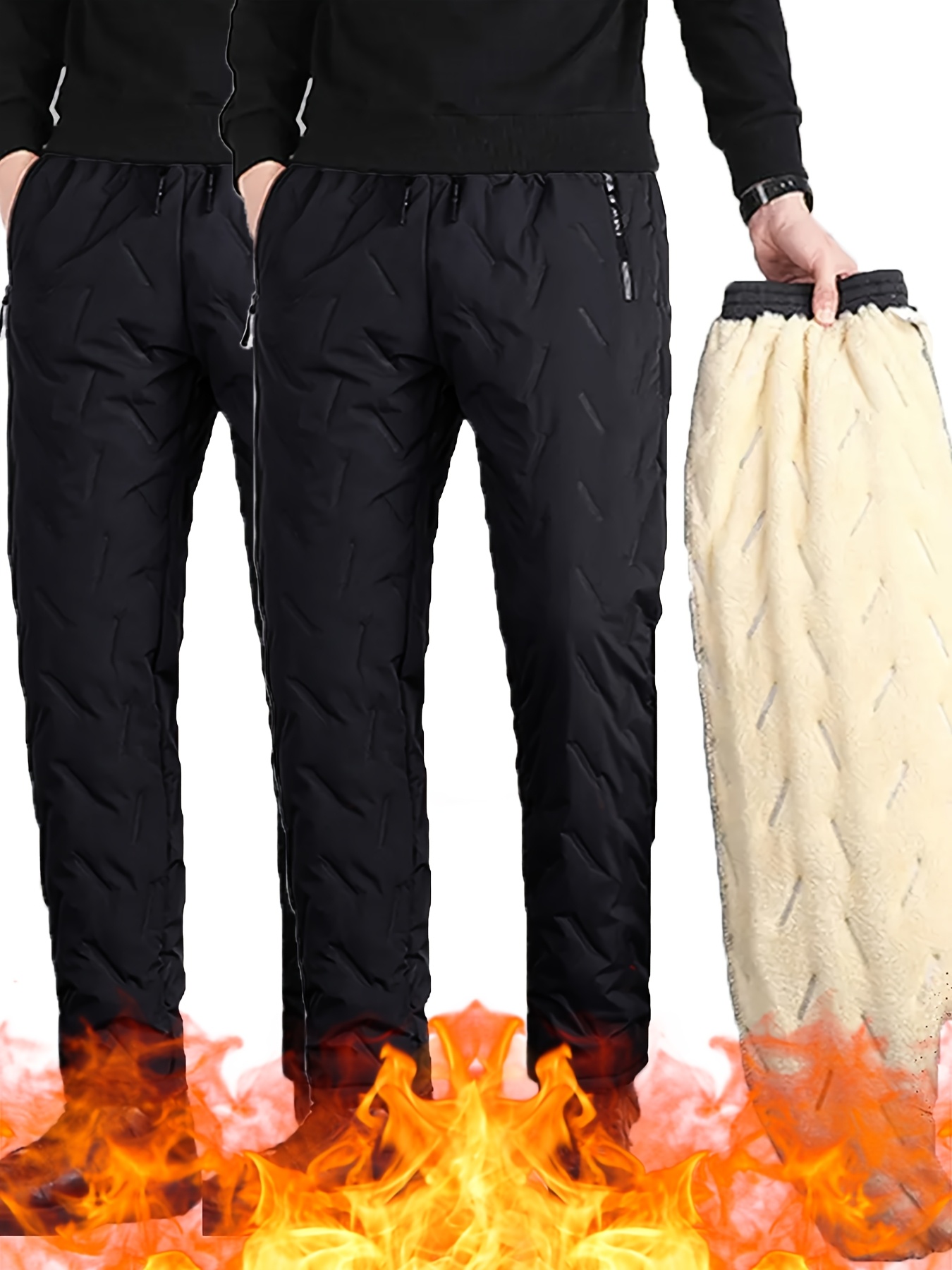 2pcs Men's Winter Thickened Fleece-Lined Casual Trousers