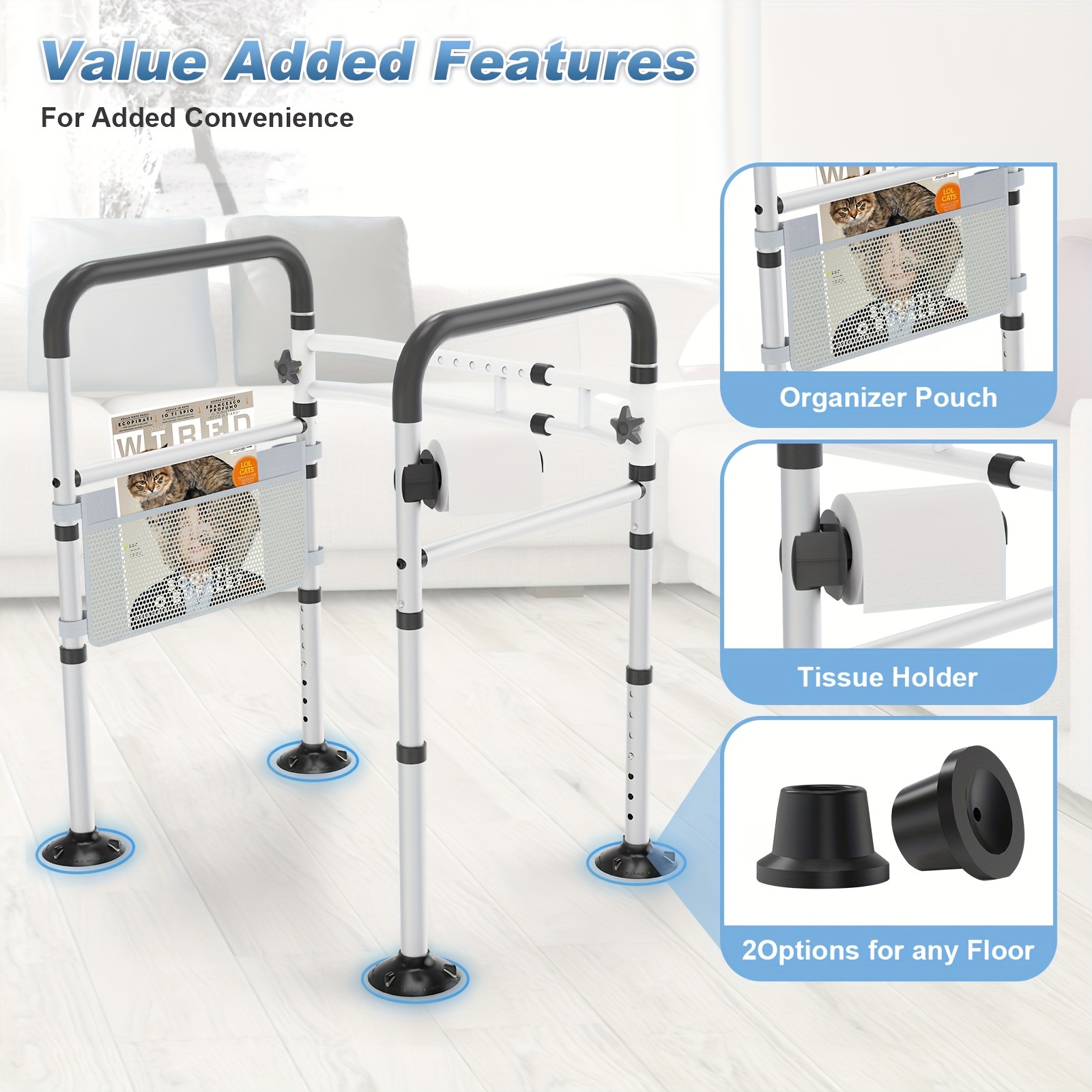 

Homland For Seniors, Handicap, And Disabled - Adjustable Handrails For Elderly - Toilet Safety Frame Bars