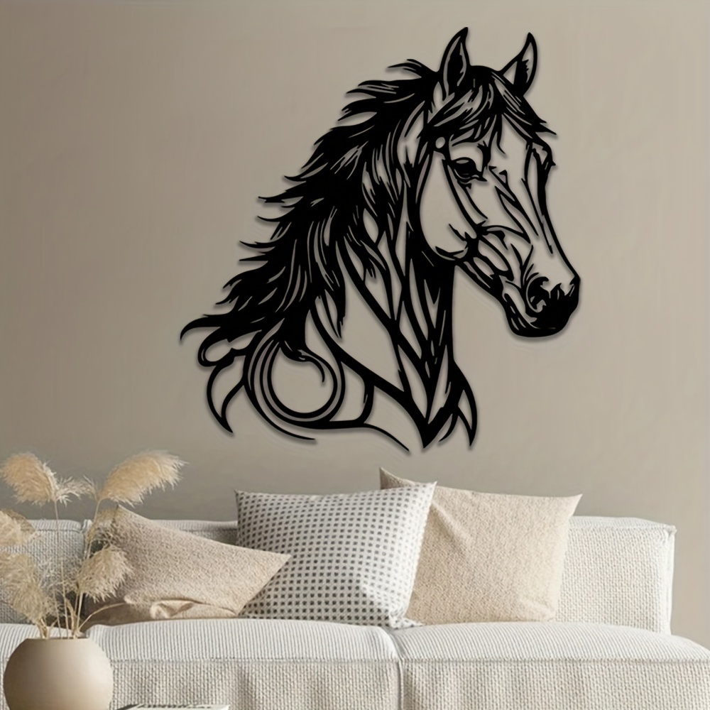 1pc Horse Wall Decor in Metal - Animal Themed Home Office Wall Hanging, Indoor Equestrian Art, No Electricity Needed, Transverse Orientation - Ideal Gift for Horse Lovers