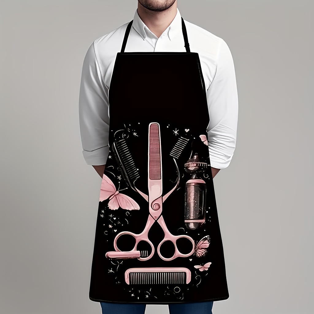 TEMU 1 Hair Styling Themed Apron, Suitable For Hairstylists, Barbers, And Beauty Schools—features Hair And Styling Tool Patterns. Suitable For