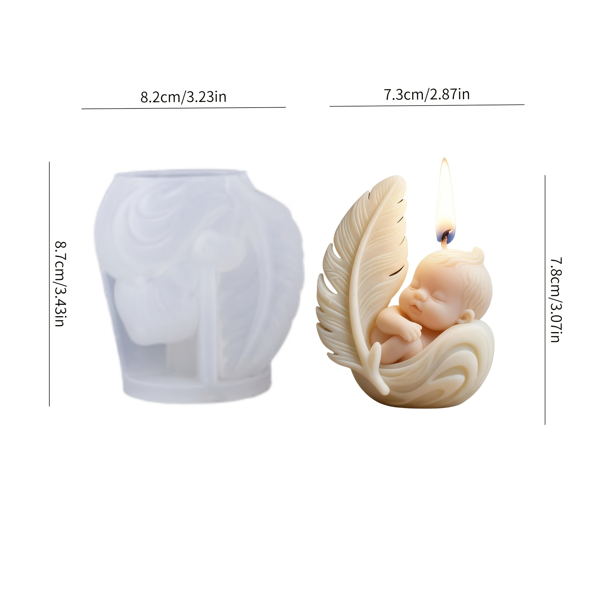 TEMU Moule à bougie en de Plume pour bébé , avec un moule à bas- fait main sur le thème de la guérison. Les détails de plumes enveloppent un enfant