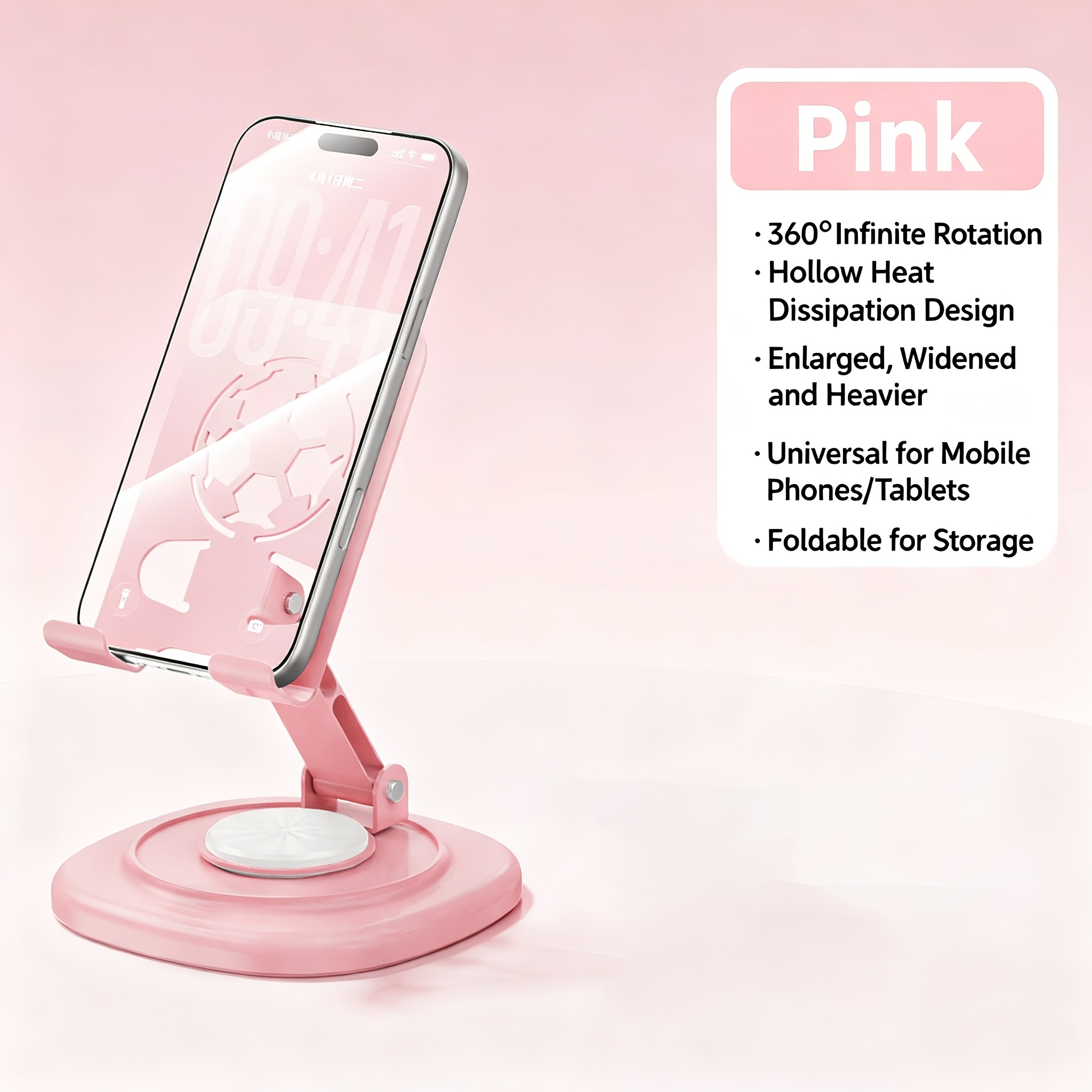 TEMU 1pc Phone Stand, In Pastel Color, With A Football-shaped Hollow Panel, Compact And Foldable For Easy Portability. In 4 Colors. Beautiful And