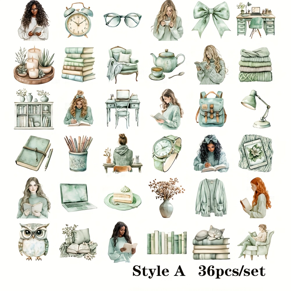 Image of 36pcs/set Retro Reading Handmade Sticker Decoration Retro Reading Sticker Decoration Notebook Album Diary Magazine Sticker Decoration