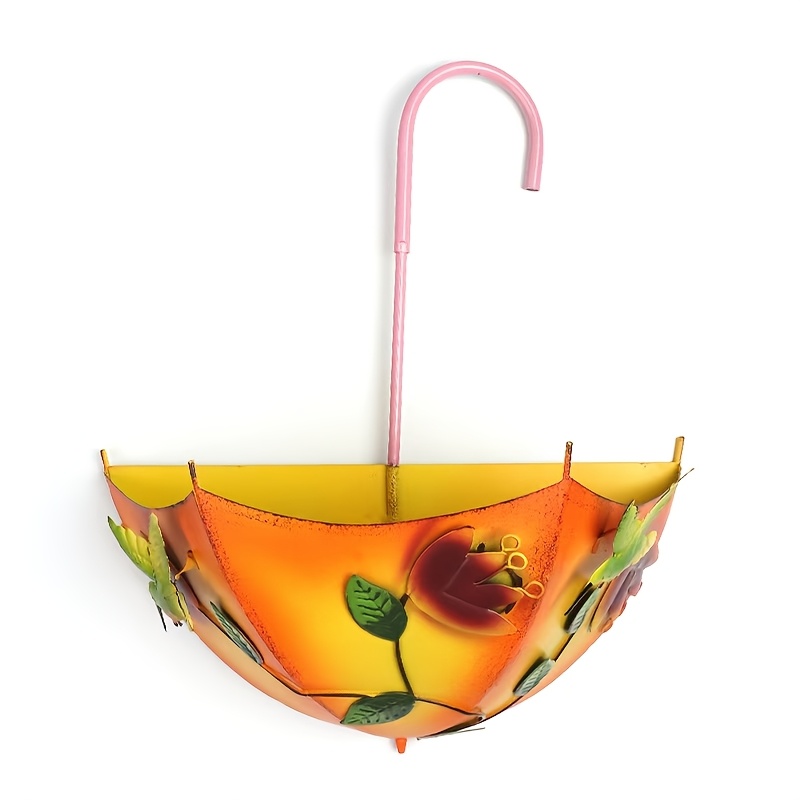 TEMU 1pc Farmhouse Umbrella-shaped Wall-mounted Flower Basket Metal Hanging Planter, Iron Art Decorative Plant Stand With Drainage Holes Perfect For