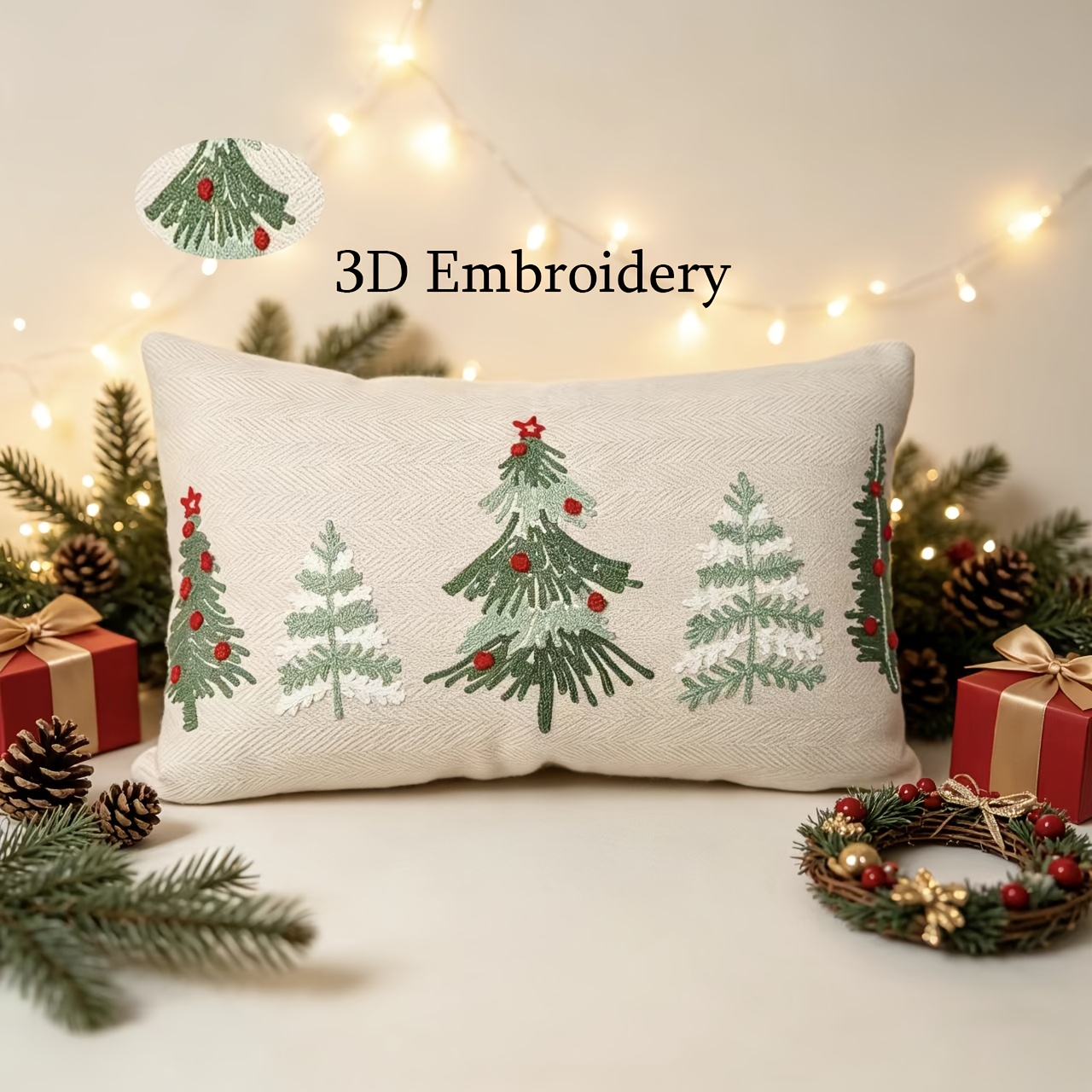 TEMU Winter Christmas Atmosphere 3d Embroidered Christmas Tree Pillowcase (insert Not Included), 1pc, Suitable For Various Settings Such As Bedrooms,