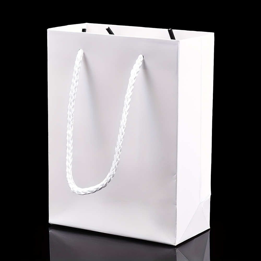 TEMU 20pcs Rectangle Cardboard Paper Bags, Gift Bags, Shopping Bags, With Nylon Cord Handles, White, 12x5.7x16cm, For Father's Day, Jewelry Display,
