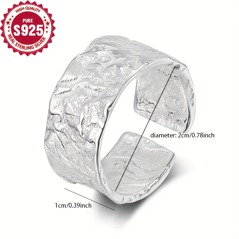 Low Allergy Silvery Textured Wide Band Ring with Tree Pattern Open Ring