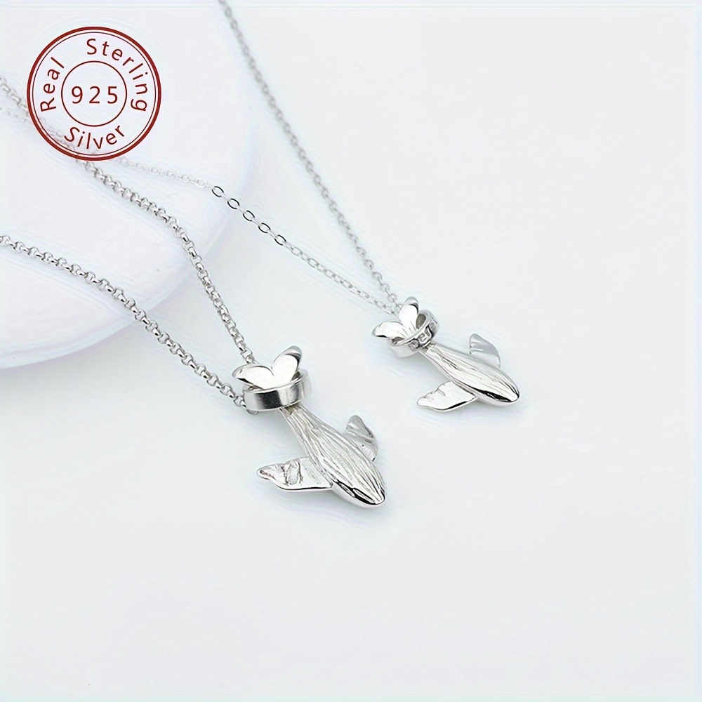 

Vigg 925 Sterling Silvery Whale Pendant Necklace - Perfect Valentine's Day Gift, Versatile For Casual Attire, Lightweight 6.7g, Couple, , Vigg