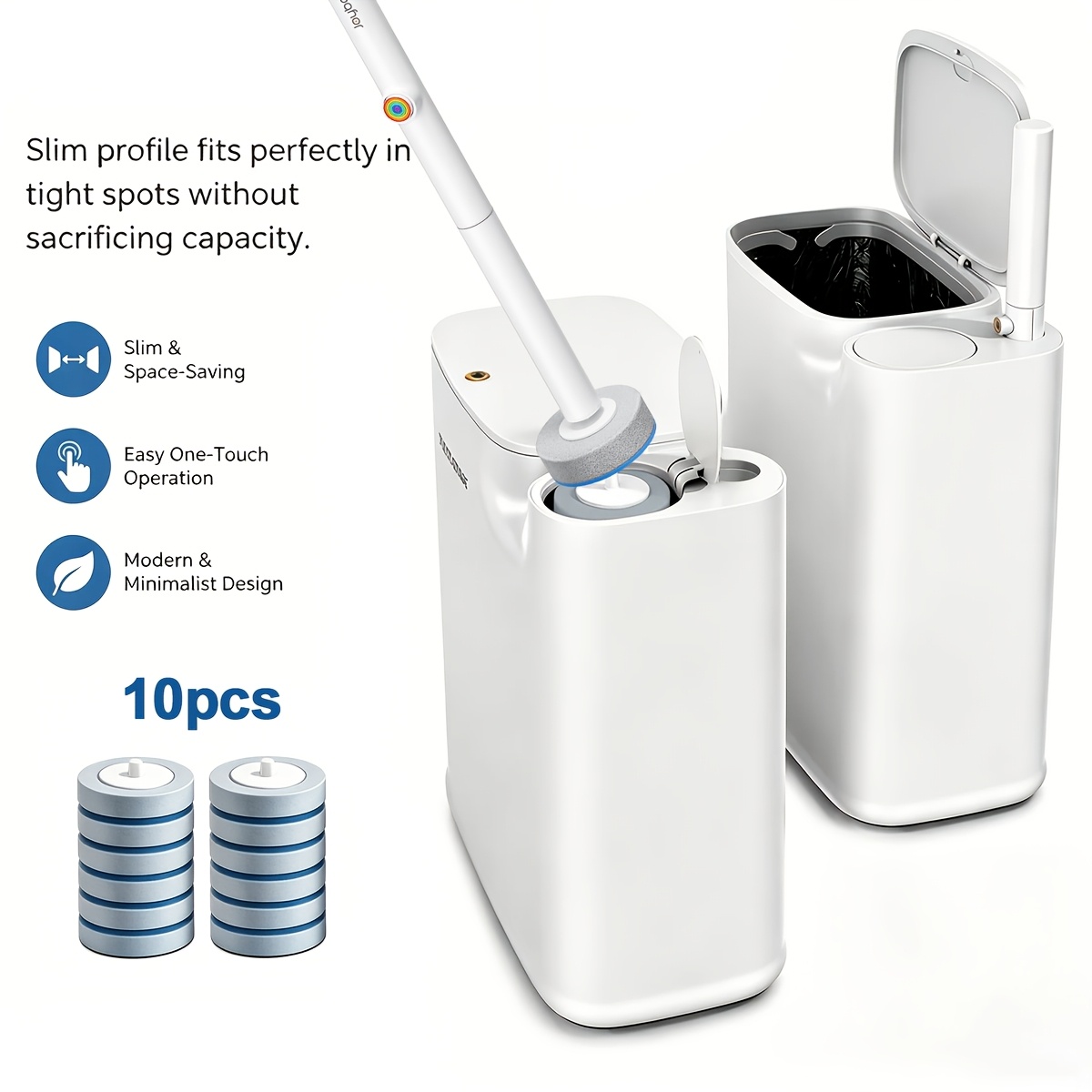 TEMU Brosse WC multifonctionnelle et poubelle en 1, brosse WC avec support, équipée de 12 brosses de nettoyage en profondeur, outil de nettoyage