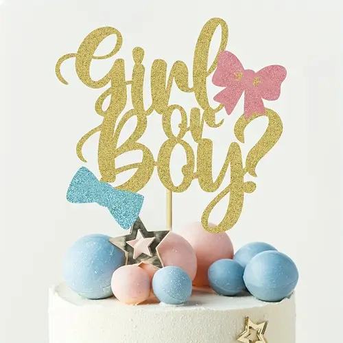 1pc bamboo gender reveal cake topper glitter celebration birthday decoration universal holiday use no electricity needed featherless