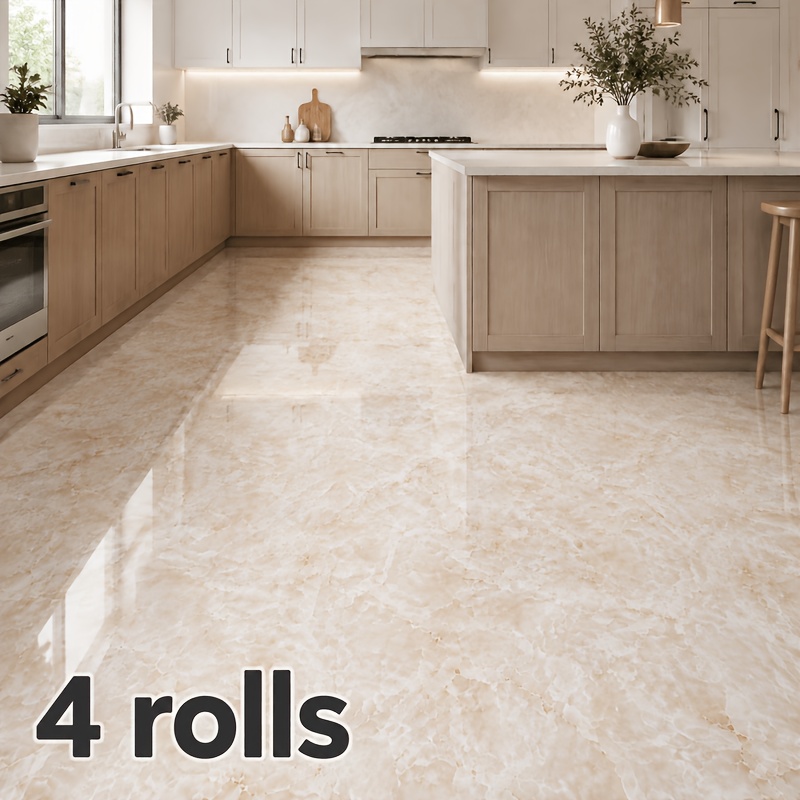 TEMU 4-roll Packaging, Modern Marble Pattern Self-adhesive Floor And Wall Decoration Wallpaper, Pvc Waterproof And Wear-resistant, With Built-in