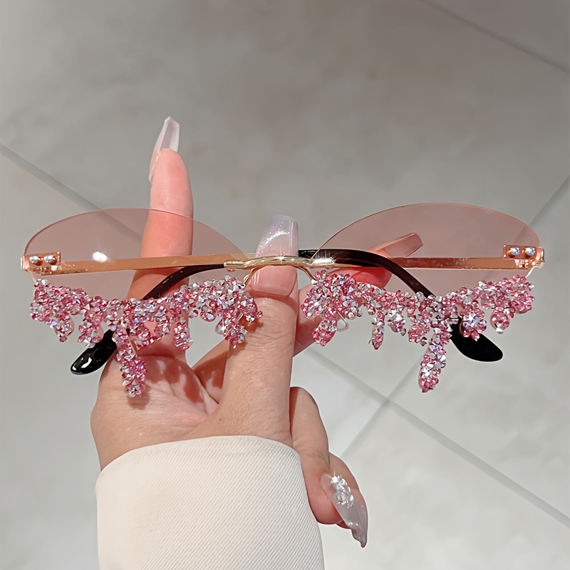 

1pc Women Rimless Frame Trendy Irregular Shaped Glasses Personalized Lenses With Decorative Metal Leg Glasses Luxury Suitable For Show And Masquerade Wear