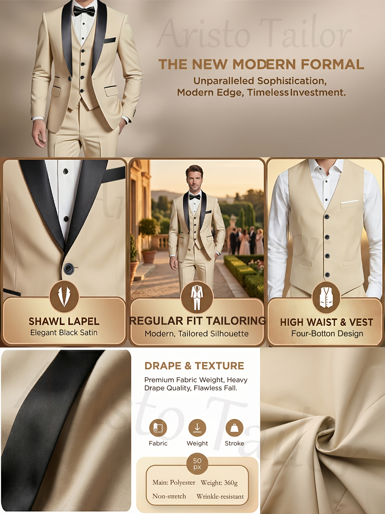 Ensemble de costume pour homme, 3 pièces, blazer, gilet et pantalon, tenue d'affaires pour garçon d'honneur, élégant et tendance, hommes de qualité supérieure, convient pour mariage, affaires, fête (avec pochette carrée)