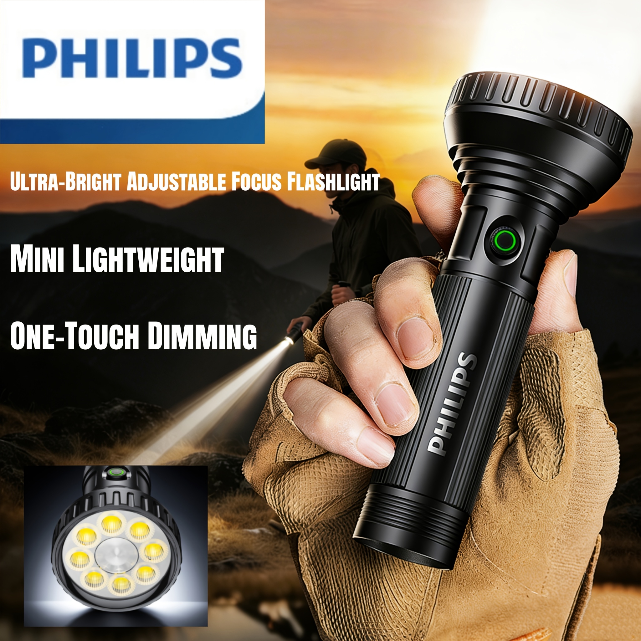 TEMU Flashlight, Featuring 9 Led Bulbs, A Adjustable Focus, And A High-capacity Lithium Battery For Long-, Ideal For Home And Outdoor Use