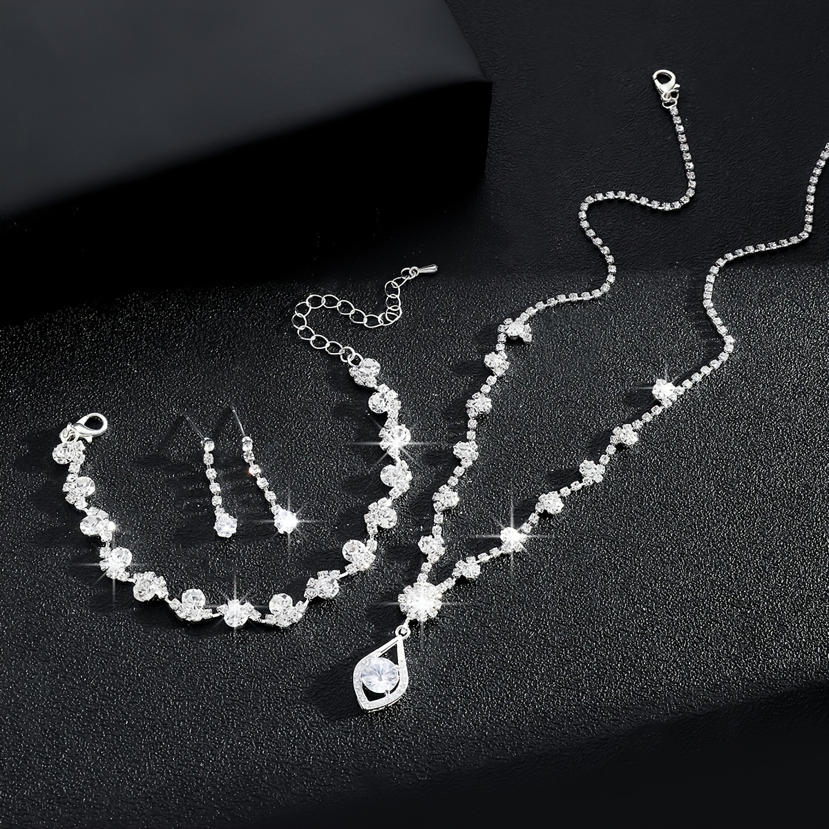 Rhinestone Floral Jewelry Set for Weddings & Events