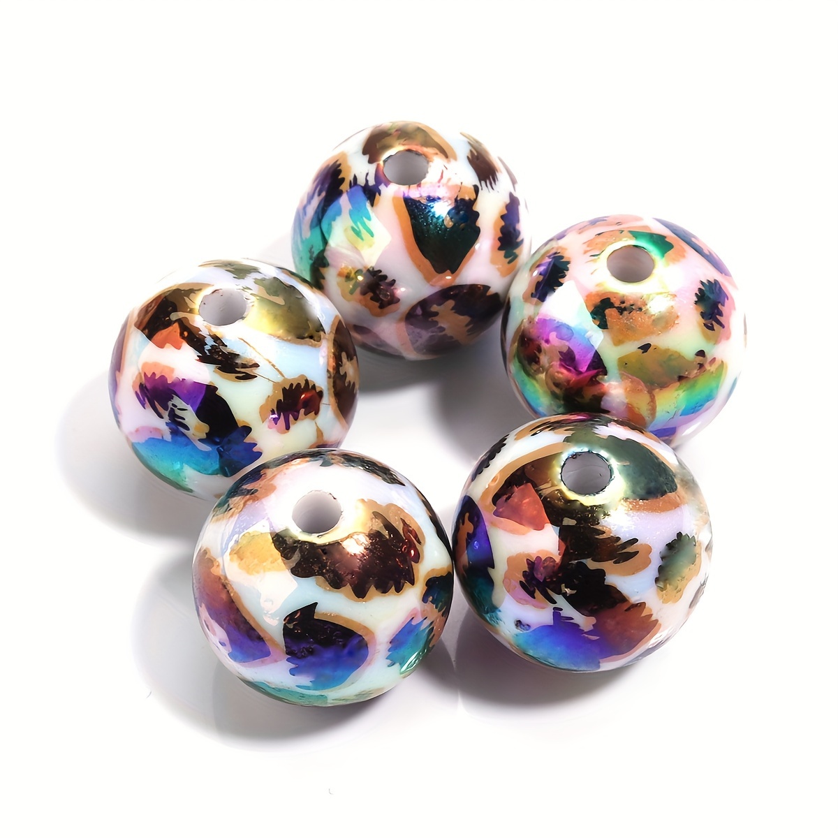 Image of 5pcs Acrylic Leopard Print Straight Hole Bead String Pen Bead Personality Bracelet Necklace Mobile Phone Chain Random Colors Diy Handmade Jewelry Making Supplies