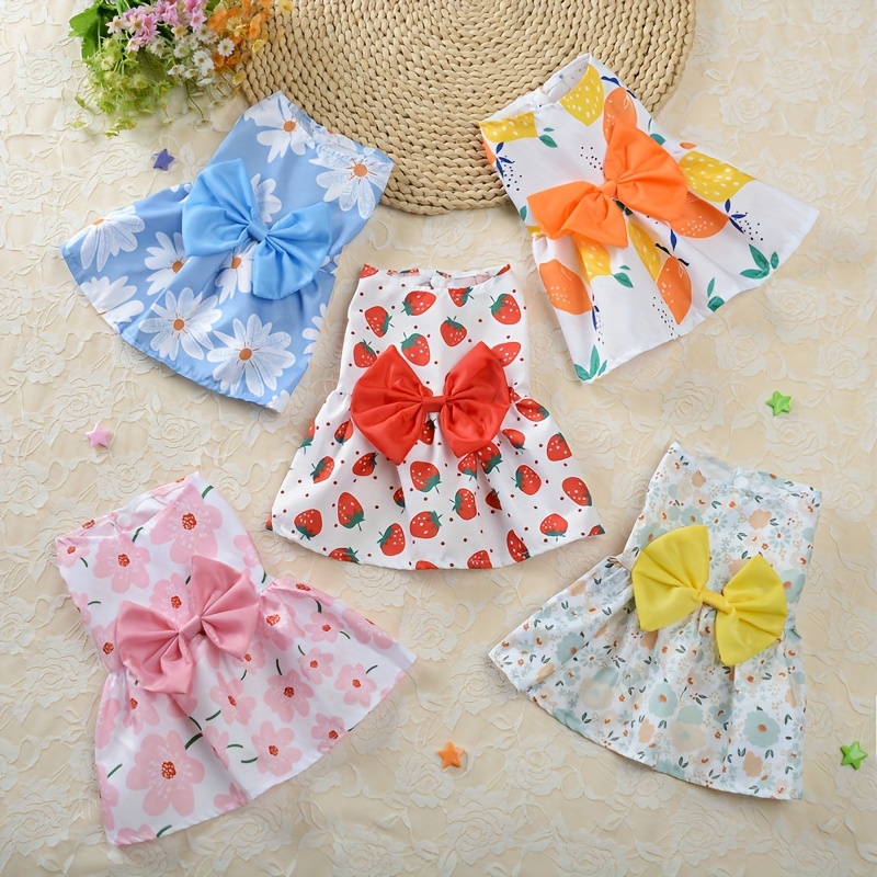 TEMU 3pcs /summer/autumn Small Pet Dog Clothing Set, Random Colors, Floral Princess Dress, Breathable, Soft, And Cute Dog Dress, Suitable For Small