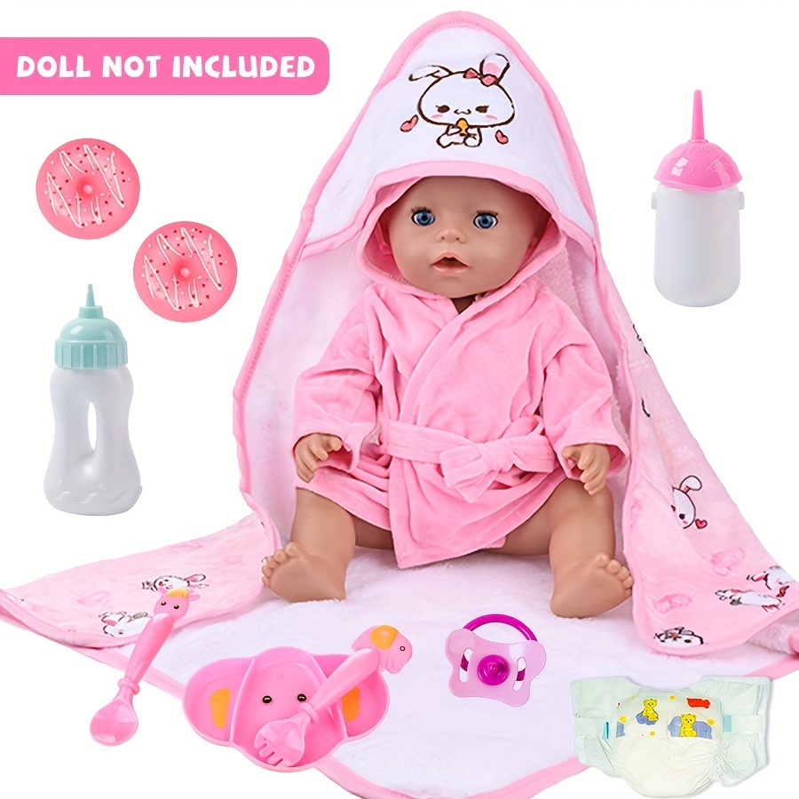 

18 Inch Baby Doll Set Clothes Bottle Nappy Cutlery Cuddle Blanket Does Not Dolls