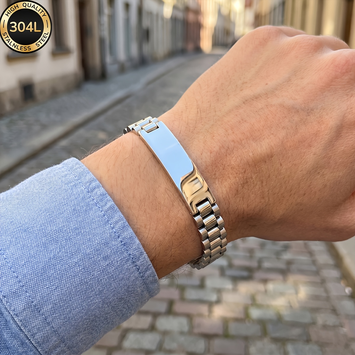 TEMU Men's Watch Strap, 304l Stainless Steel Chain Bracelet, Men's Jewelry Gift, Men's Personal Adornment, For Male , Fathers