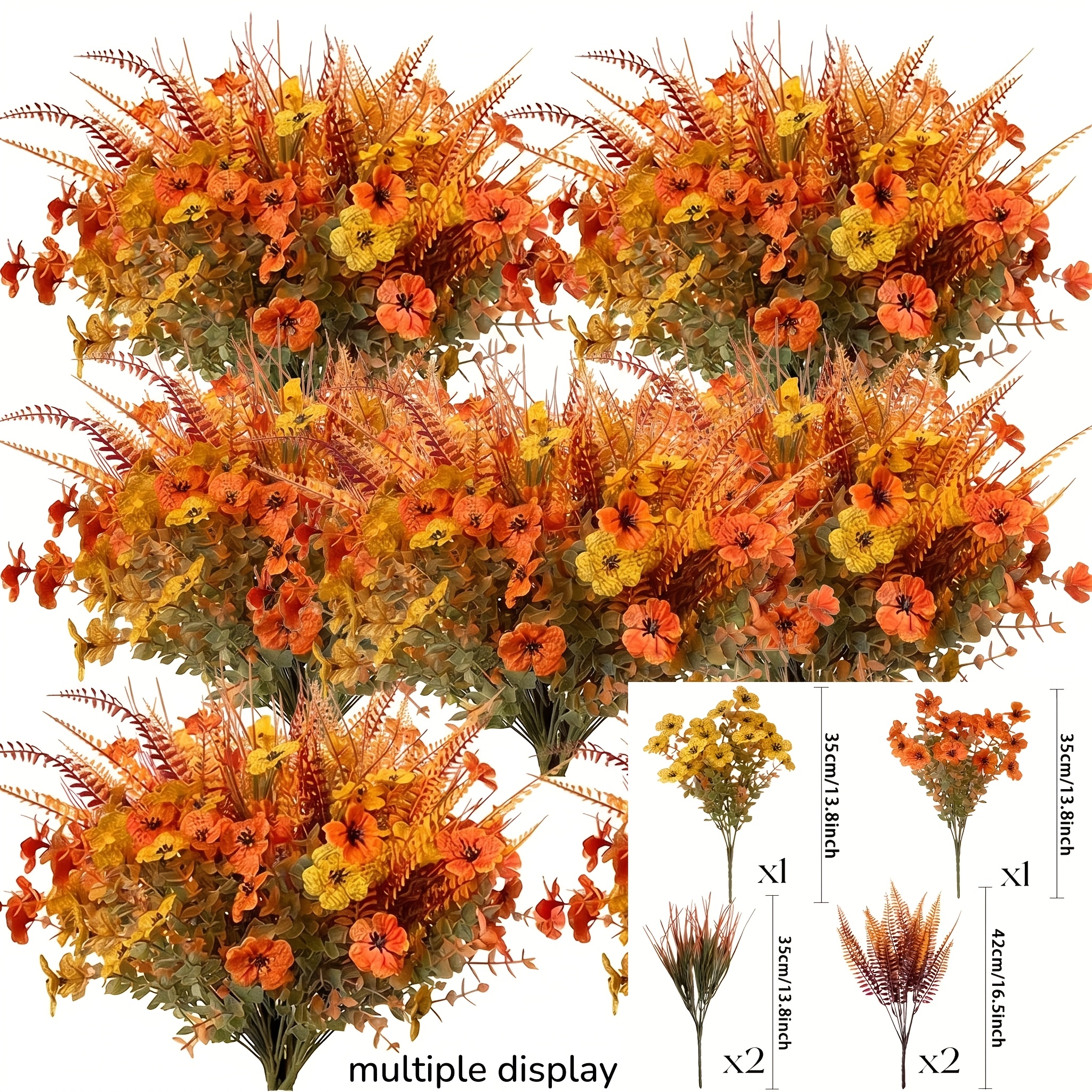 TEMU 6-pack Artificial Autumn Flowers, Fall Flower Bouquets With Uv Resistant Faux Plants, Fall Decorations For Home, Thanksgiving Decorations, Front