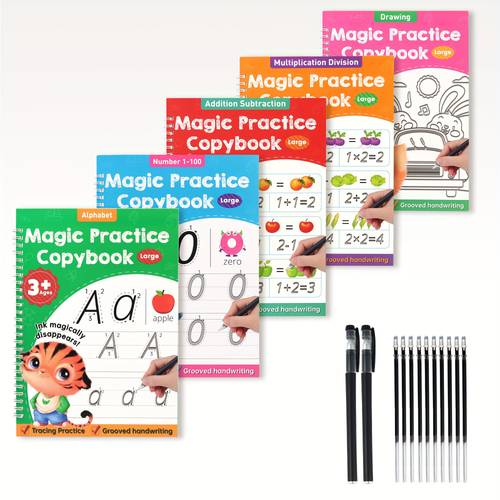large magic grooved practice copybook for kids reusable grooved handwriting workbook learn to write number letter tracing for kids ages 3 8 kindergarten preschool calligraphy 7 3