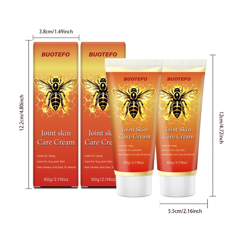 Image of (instant ) 2pcs Bee Venom Joint Skin Cream - Moisturizing, Immediate , , And For Joint Skin, Gentle, Ideal For Lumbar Spine, Legs, Neck, Wrists, Elbows, Knee , Developed For Elderly, Athletes