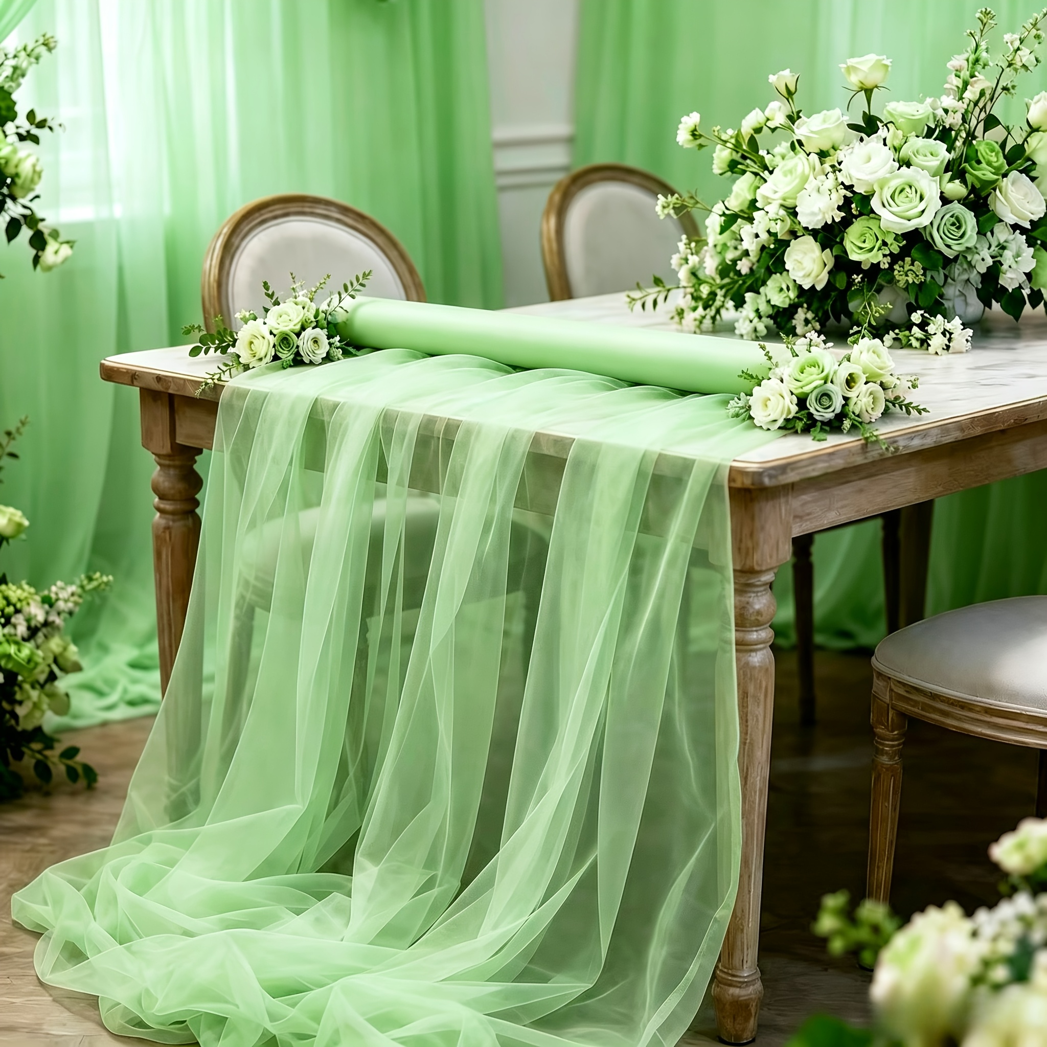 TEMU 1 Roll 20 Meters Of Green Sheer Fabric, Suitable For Projects, Wedding Decorations, Valentine's Day Party Scene Decoration, Proposal Ceremony,