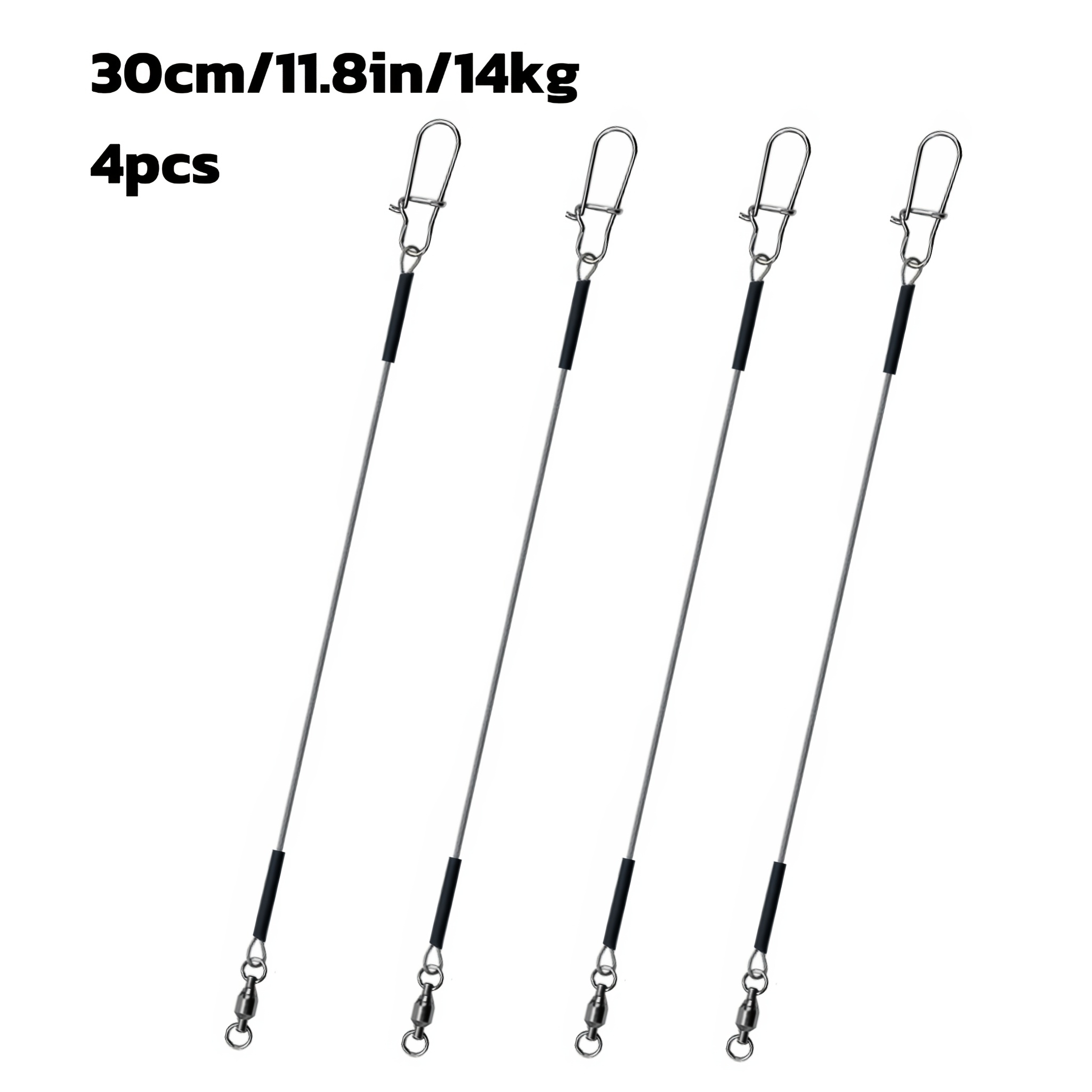 Image of 4pcs Steel Wire Fishing Leader With Swivel Snap, Anti-bite Strong Leader Line For Lure Fishing, Saltwater & Freshwater Fishing