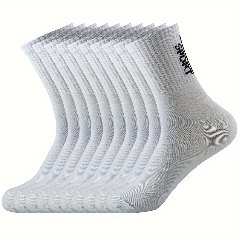 10-pair Pack Men's Mid-calf Socks, Breathable Socks, Solid Color Versatile Sports And Casual Men's Socks