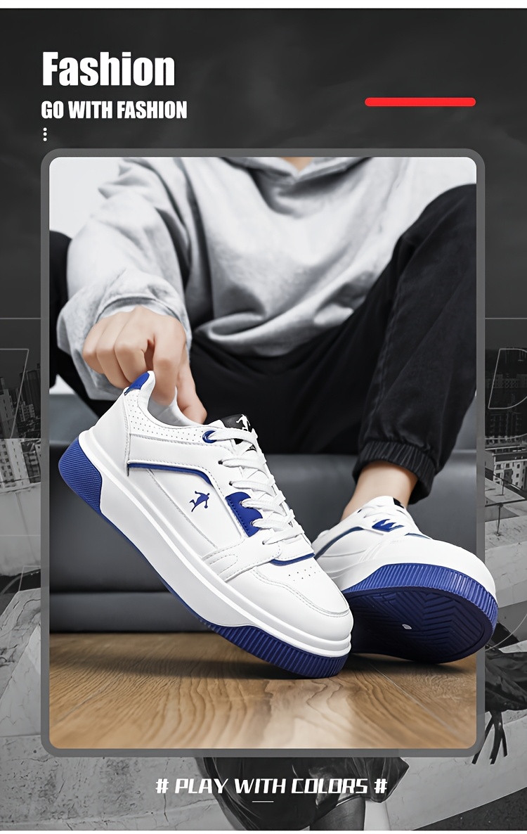 Trendy and Versatile Sports and Leisure Bread Board Shoes for Men | Autumn New Styles for Teenagers, Thick Soled Height Increasing White Shoes, Low Top, Fabric Upper, PVC Sole, Lace Closure, AOPLUS Brand
