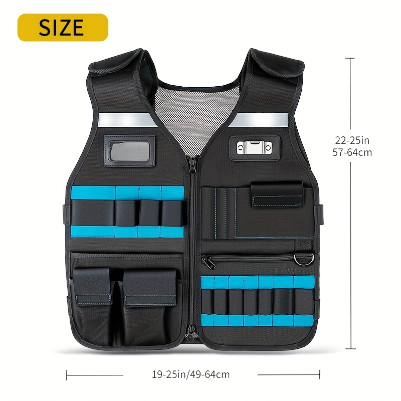 TEMU Winhunt Men's Adjustable Duty Tool Vest With Multiple Pockets - Durable Work Vest For Electricians, Carpenters & Diy Enthusiasts, Tool Organizer