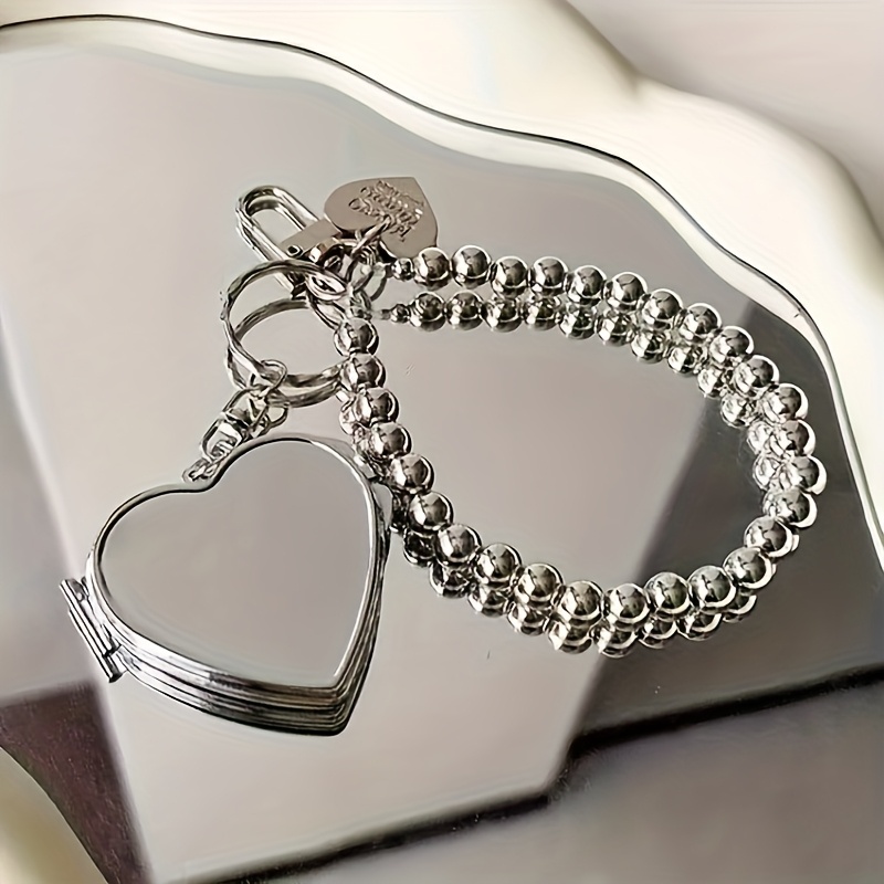 TEMU 1pc Women's Exquisite Ins Silvery Wrist Strap Double-sided Heart Mirror Pendant Accessory