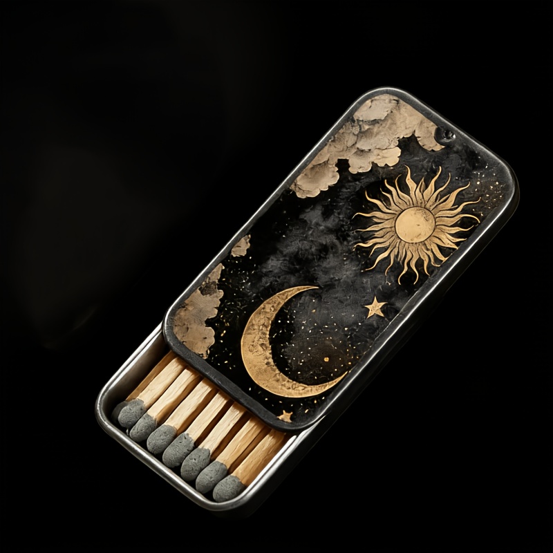 Image of 1pc Starry Sky Matchbox Series, Edition Sun And Moon Design, Exquisite Matchbox, Simple, Portable, And High-end Matchbox, Matches Not Included, Stylish And Beautiful Patterned Matchbox